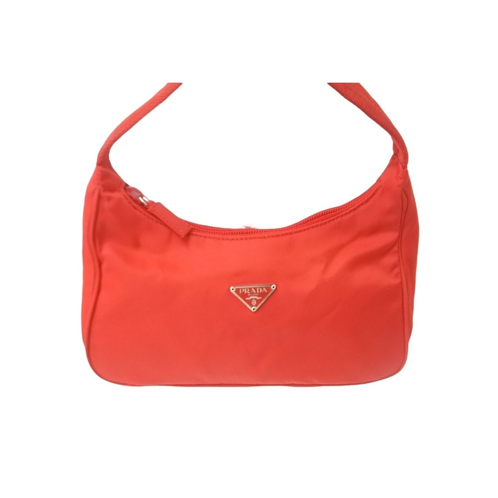Prada handbag plate hobo triangular red logo